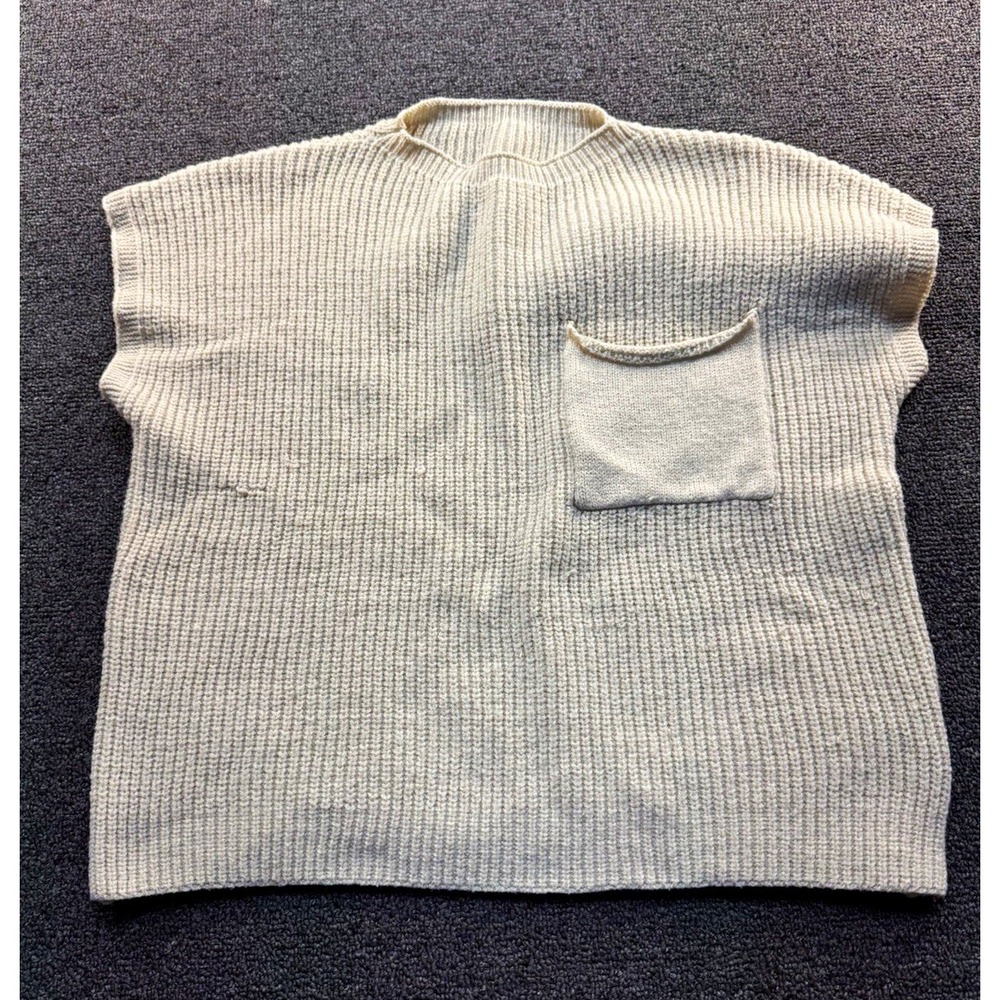 SHEIN Beige Rib-Knit Sleeveless Crew Neck Pullover Sweater Top Pocket Sz S